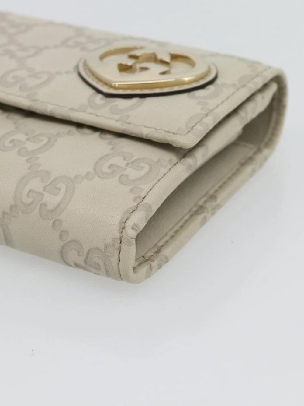 GUCCI GG Canvas Guccissima Lovely Heart Wallet Leather Ivory 251861 Auth 182242V - Picture 7 of 16